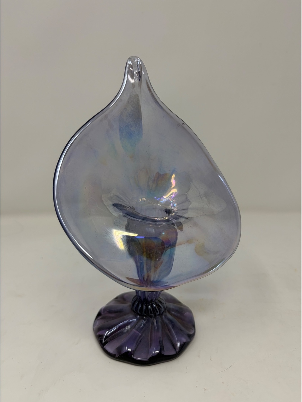 Purple Iridescent Art Glass Sculpture Signed Joe Deanda